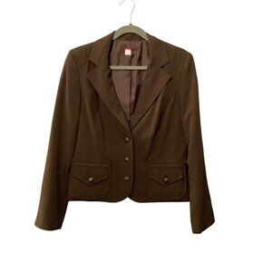Tapemeasure Brown Pinstripe Blazer Jacket Women Size 12 Button Pockets Lined
